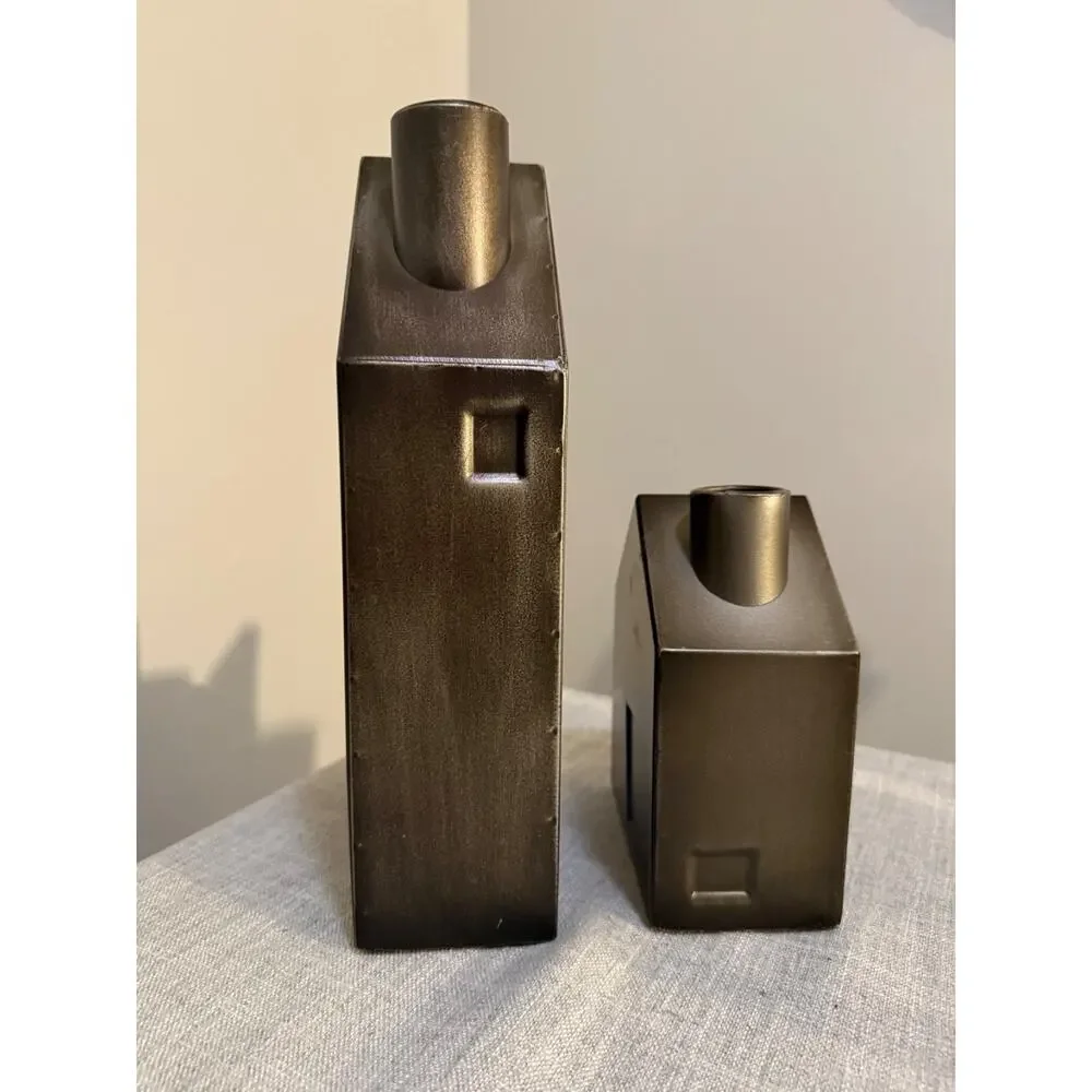 🏠 Set of 2 Metal House Candle Holders Bronze Finish Modern Decor 🕯️